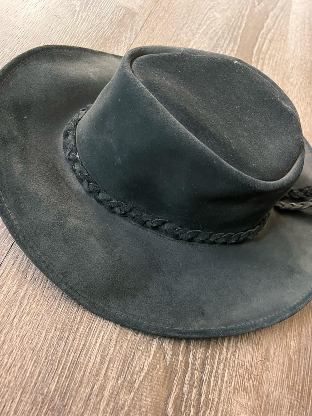 Black Suede Western Hat for Men Genuine Leather